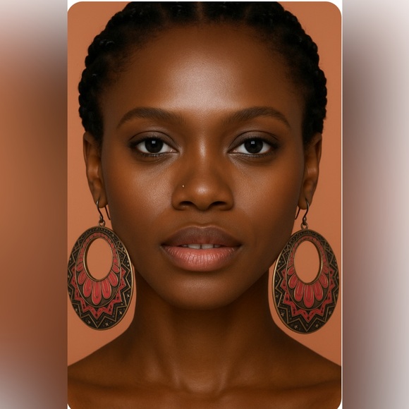 Bohemian Colorful Pattern Bronze Hoops - Picture 1 of 11